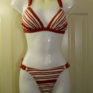 Red white stripe bikini with adjustable sides